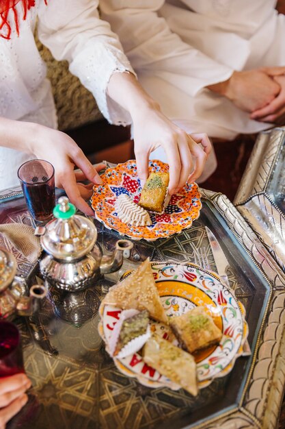 Close up of arab food in restaurant