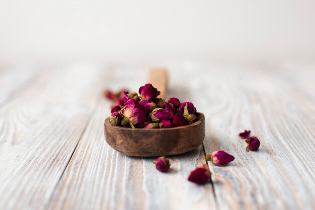 Close-up aromatic mini roses on a table