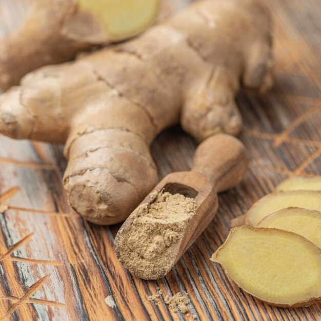 Close-up arrangement of ginger on table