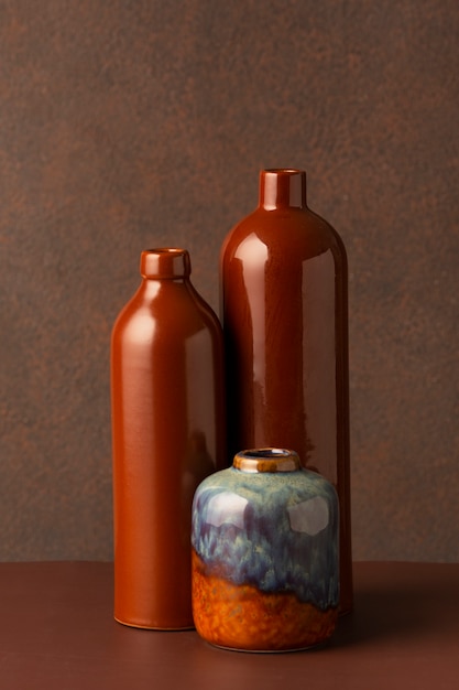 Close up arrangement of modern vases