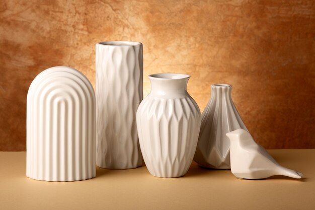 Close up arrangement of modern vases