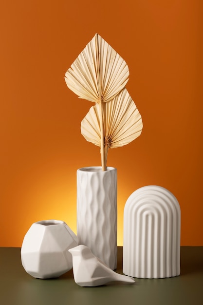 Close up arrangement of modern vases