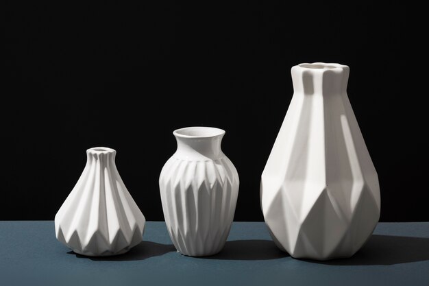 Close up arrangement of modern vases