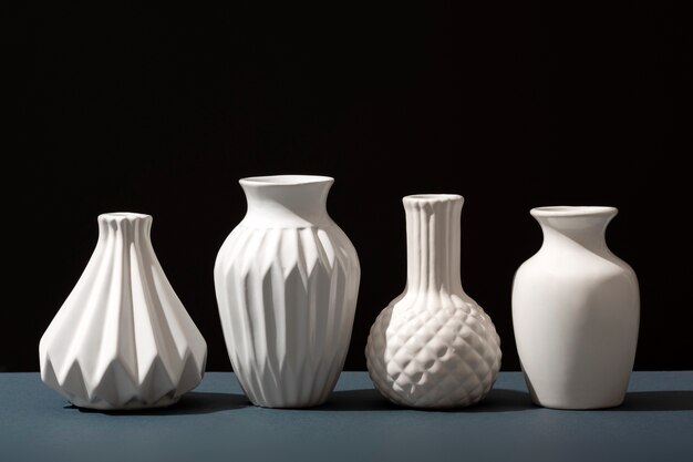 Close up arrangement of modern vases