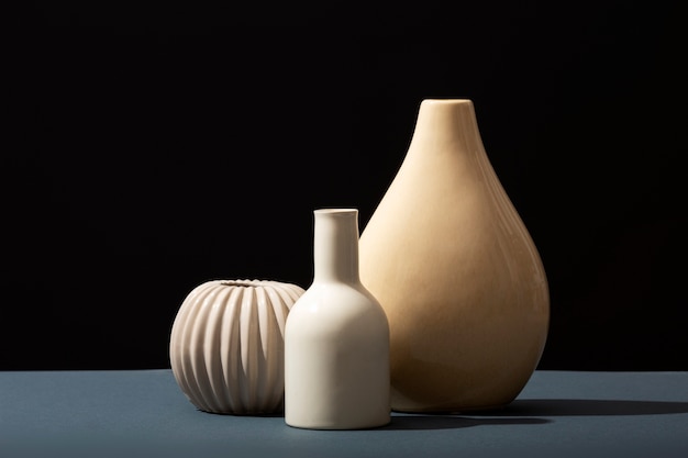 Close up arrangement of modern vases