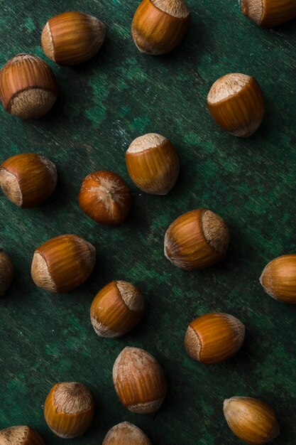 Close-up arrangement of nuts on the table
