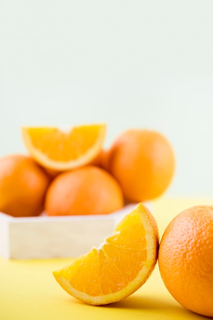 Close-up arrangement of oranges on the table