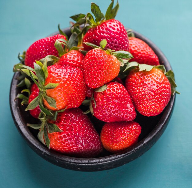 Close-up arrangement of organic strawberries