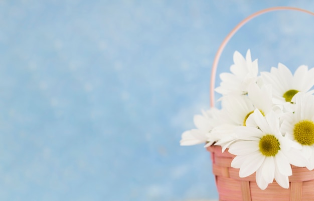 Foto gratuita disposizione del primo piano con il cestino e la copia-spazio del fiore