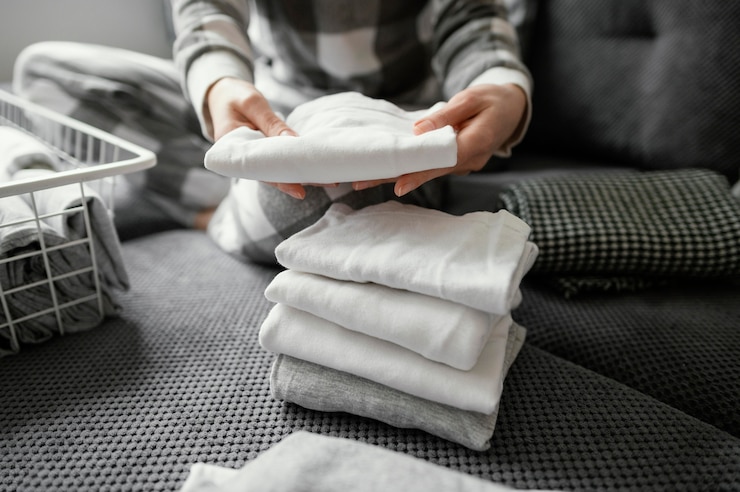 Free Photo close up arranging clothes