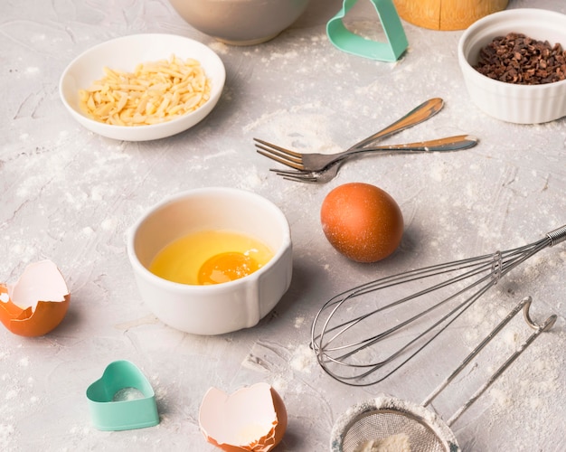 Close-up assortment of baking supplies on the table