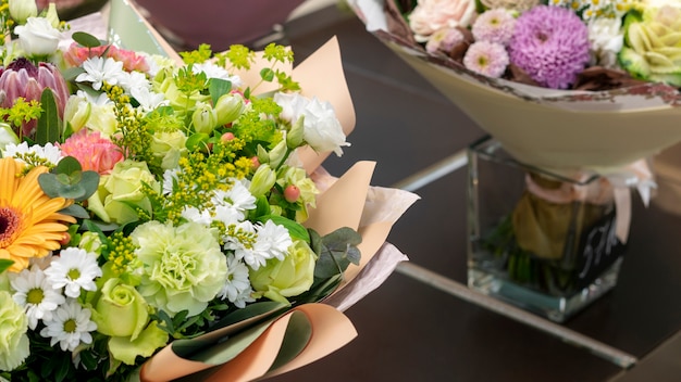 Close-up assortment of colorful flowers