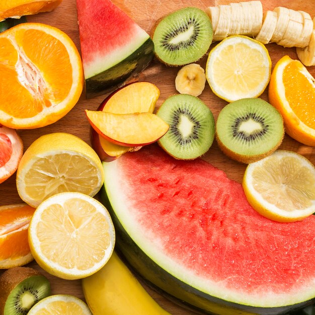 Close-up assortment of exotic fruits