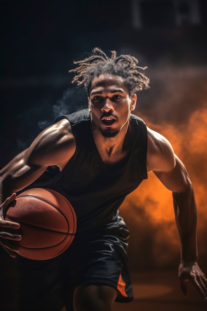 Close up on athlete playing basketball