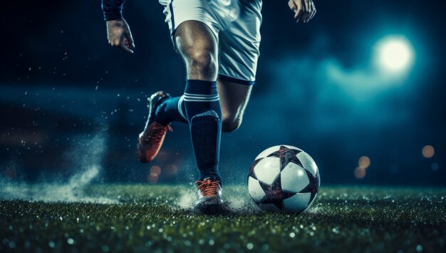 Close up on athlete playing soccer