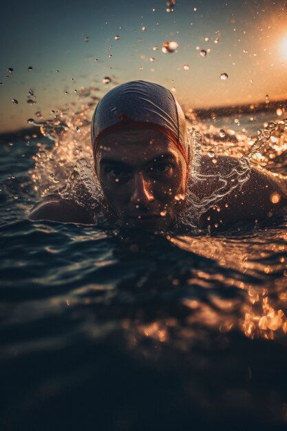 Close up on athlete swimming