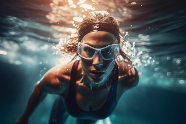 Close up on athlete swimming