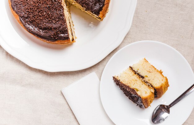 Close-up baked chocolate cake