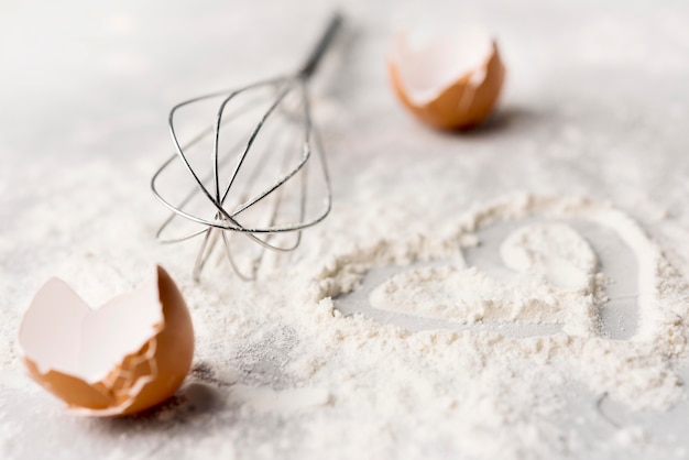 Close-up baking flour on the table