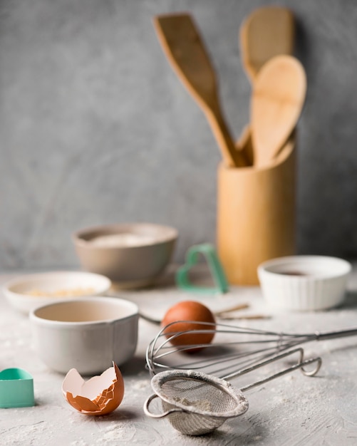 Close-up baking supplies on the table