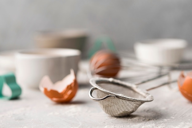 Close-up baking supplies on the table