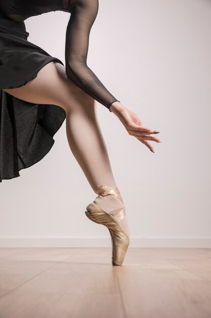 Close up ballerina in pointe shoes