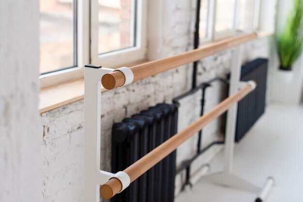 Close-up ballet studio handrail