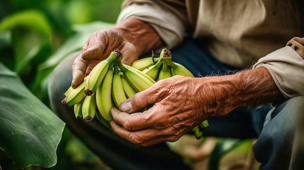 Foto gratuita close up su banane in mano