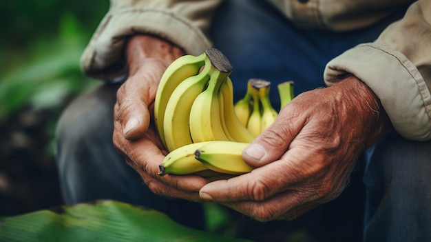 Foto gratuita close up su banane in mano