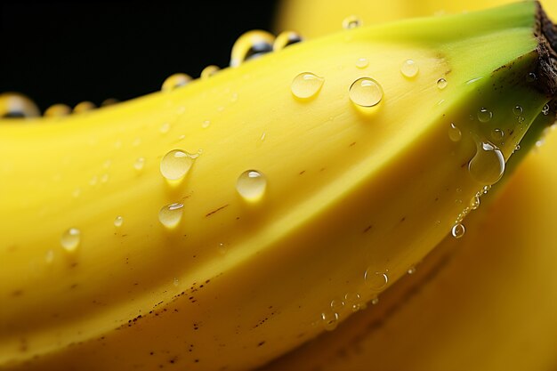 Close up bananas with water drops