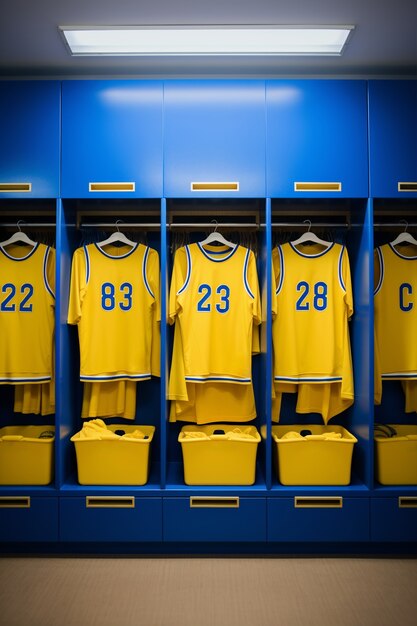 Close up on basketball locker with equipment