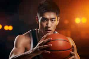 Free photo close up on basketball player with ball