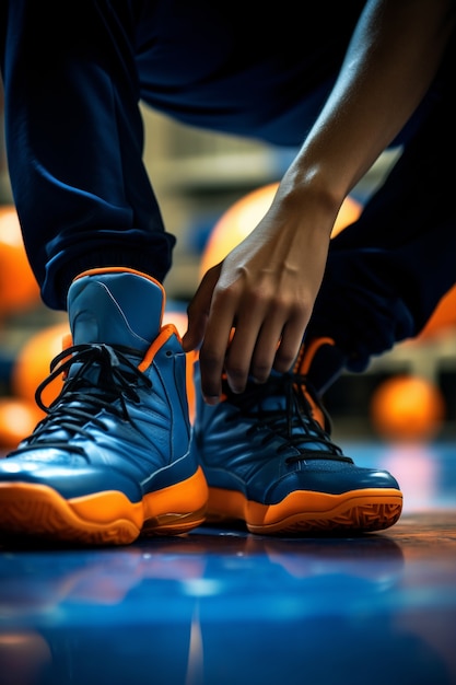 Close up on basketball shoes