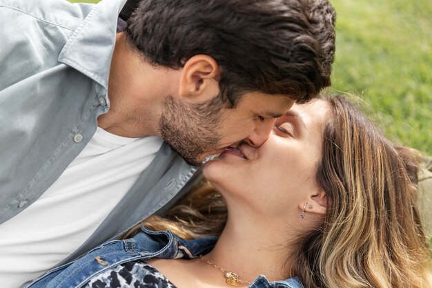 Close up beautiful couple kissing