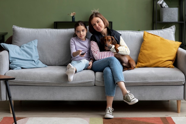 Close up on beautiful dachshund spending time with family