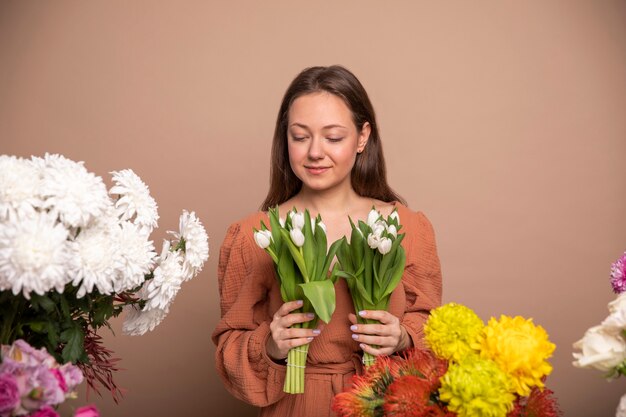 Close up on beautiful florist woman