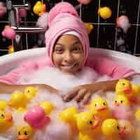 Free photo close up on beautiful girl portrait taking bath