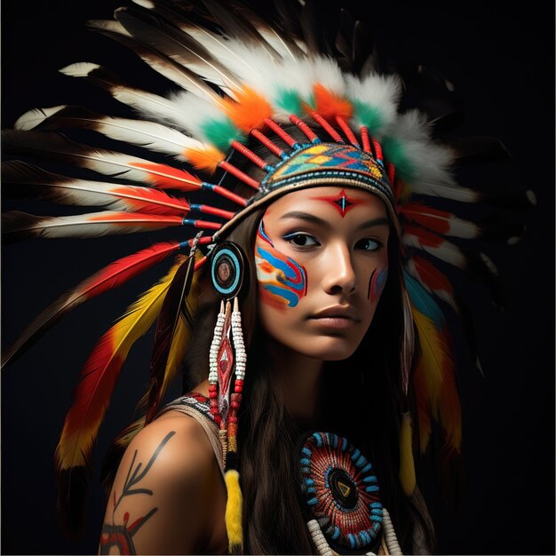 Close up on beautiful girl portrait wearing indian headband