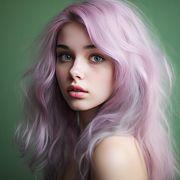 Close up on beautiful girl portrait with pastel hair