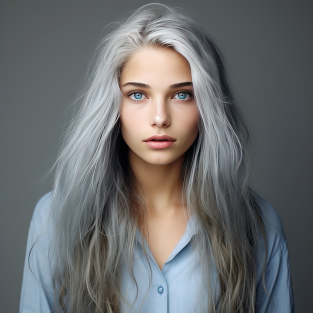 Close up on beautiful girl portrait with white hair