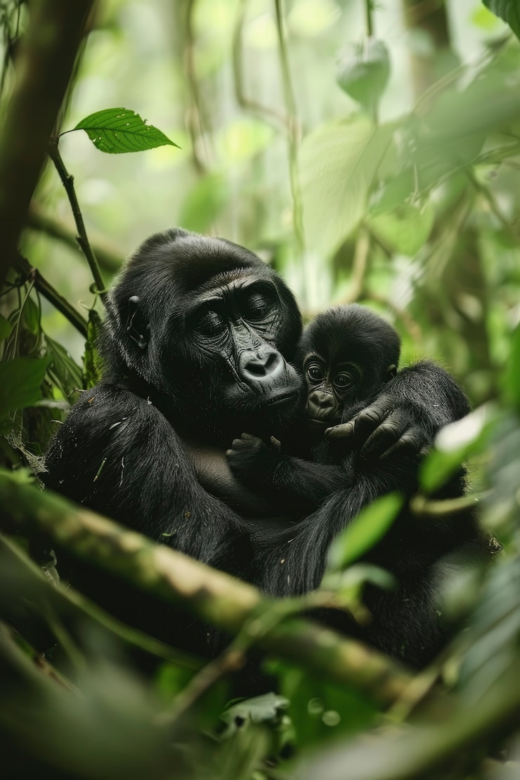 Free Photo close up on beautiful gorilla in the wild