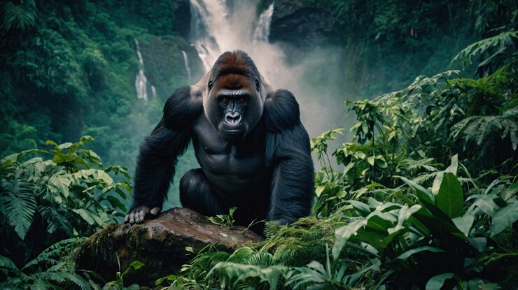 Free Photo close up on beautiful gorilla in the wild
