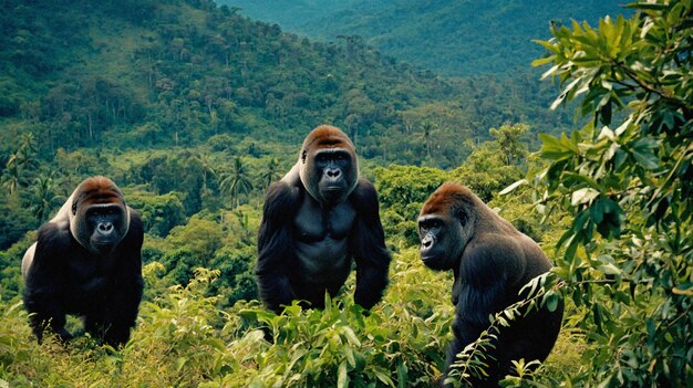 close up on beautiful gorilla in the wild