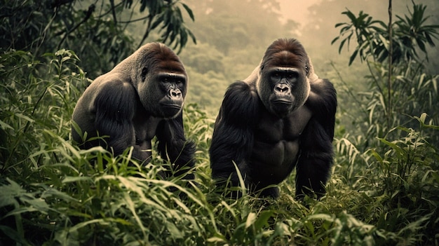 close up on beautiful gorilla in the wild