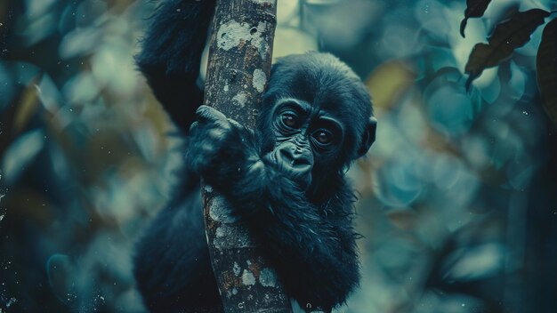 close up on beautiful gorilla in the wild