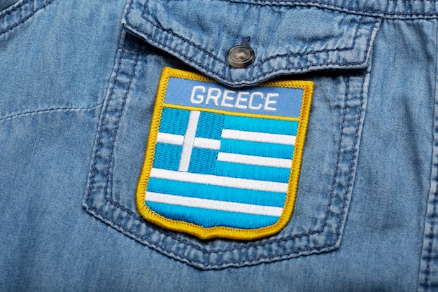 Close up on beautiful greece flag embroidery pin