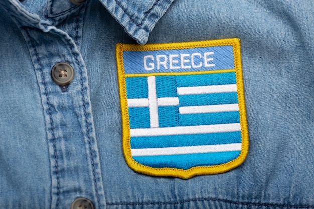 Close up on beautiful greece flag embroidery pin