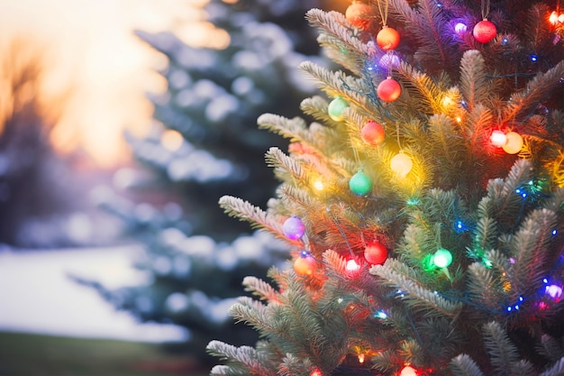 Foto gratuita primo piano sull'albero di natale splendidamente decorato