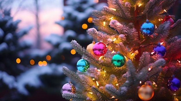 Foto gratuita primo piano sull'albero di natale splendidamente decorato