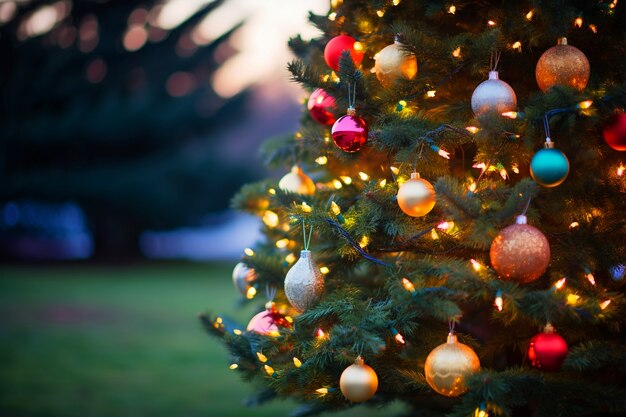 Close up on beautifully decorated christmas tree